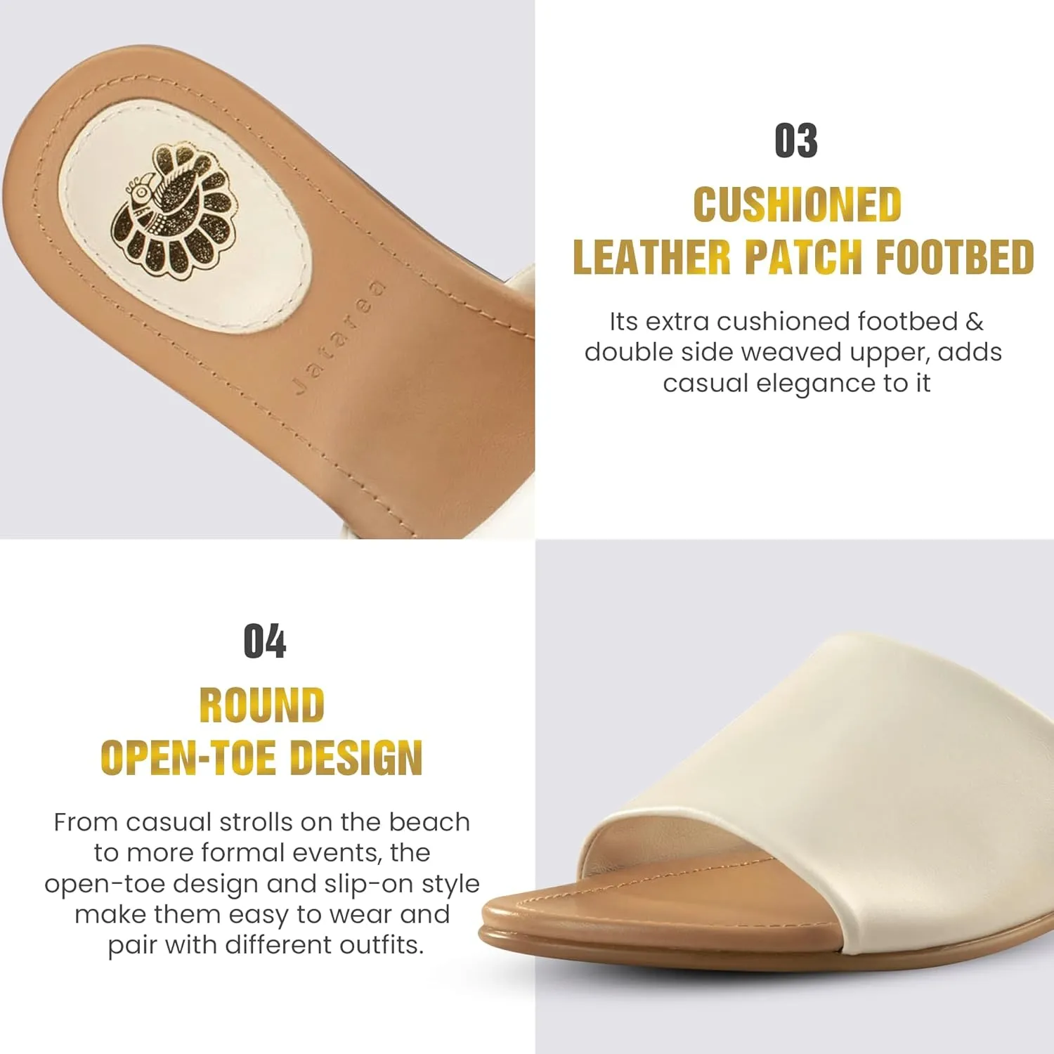 JATAREA Women’s Slip-On Flat Sandals with Round Open Toe | Dressy Summer Slides for Women