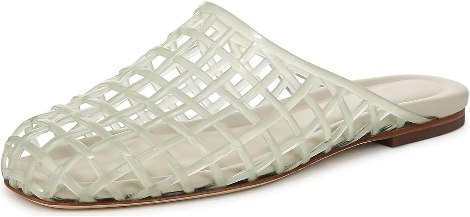 Jelly Shoes for Women Clear Jelly Mesh Slides Sandals Comfortable Closed Round Toe Flat Sandals Slip On Summer Beach Slippers