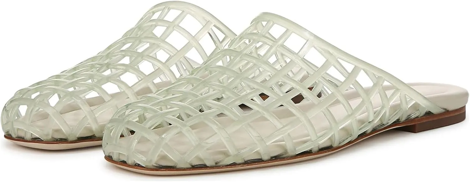 Jelly Shoes for Women Clear Jelly Mesh Slides Sandals Comfortable Closed Round Toe Flat Sandals Slip On Summer Beach Slippers