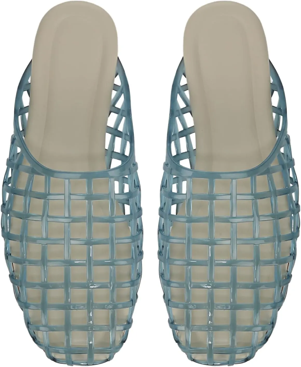 Jelly Shoes for Women Clear Jelly Mesh Slides Sandals Comfortable Closed Round Toe Flat Sandals Slip On Summer Beach Slippers