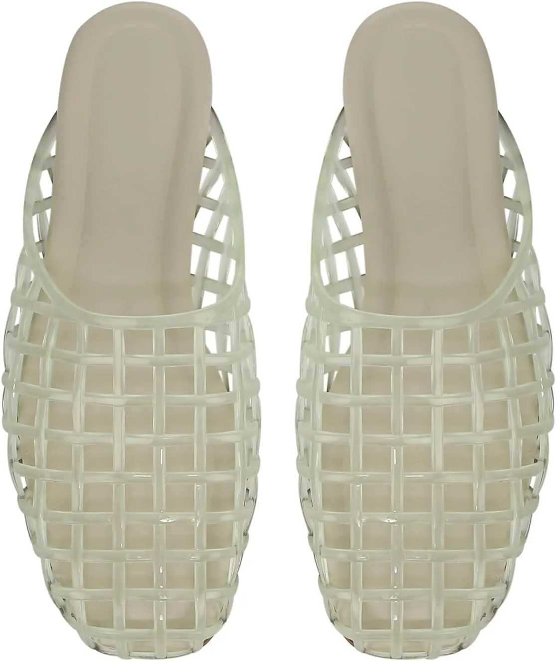 Jelly Shoes for Women Clear Jelly Mesh Slides Sandals Comfortable Closed Round Toe Flat Sandals Slip On Summer Beach Slippers