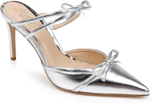 Jewel Badgley Mischka Klarise II Metallic Pointed Toe Double Bow Mules