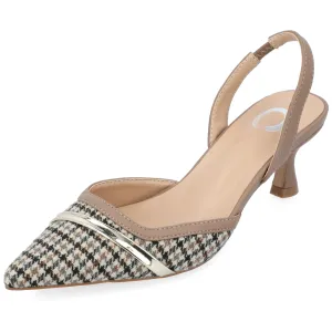 Journee Womens Slip On Mule Houndstooth Kitten Heel Slingback Closed Pointed Toe Nellia Padded Pump Taupe 10 Medium Womens US
