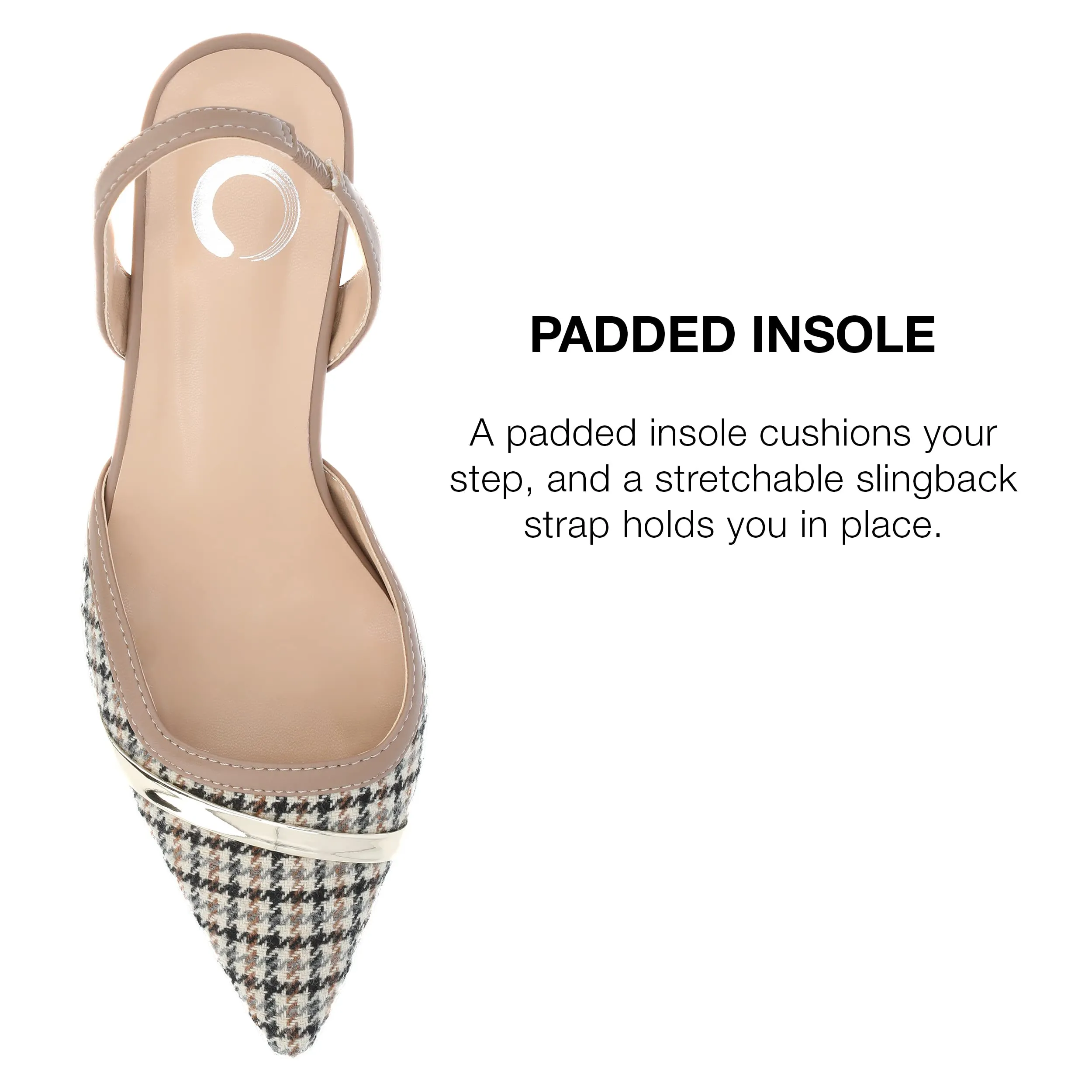 Journee Womens Slip On Mule Houndstooth Kitten Heel Slingback Closed Pointed Toe Nellia Padded Pump Taupe 10 Medium Womens US