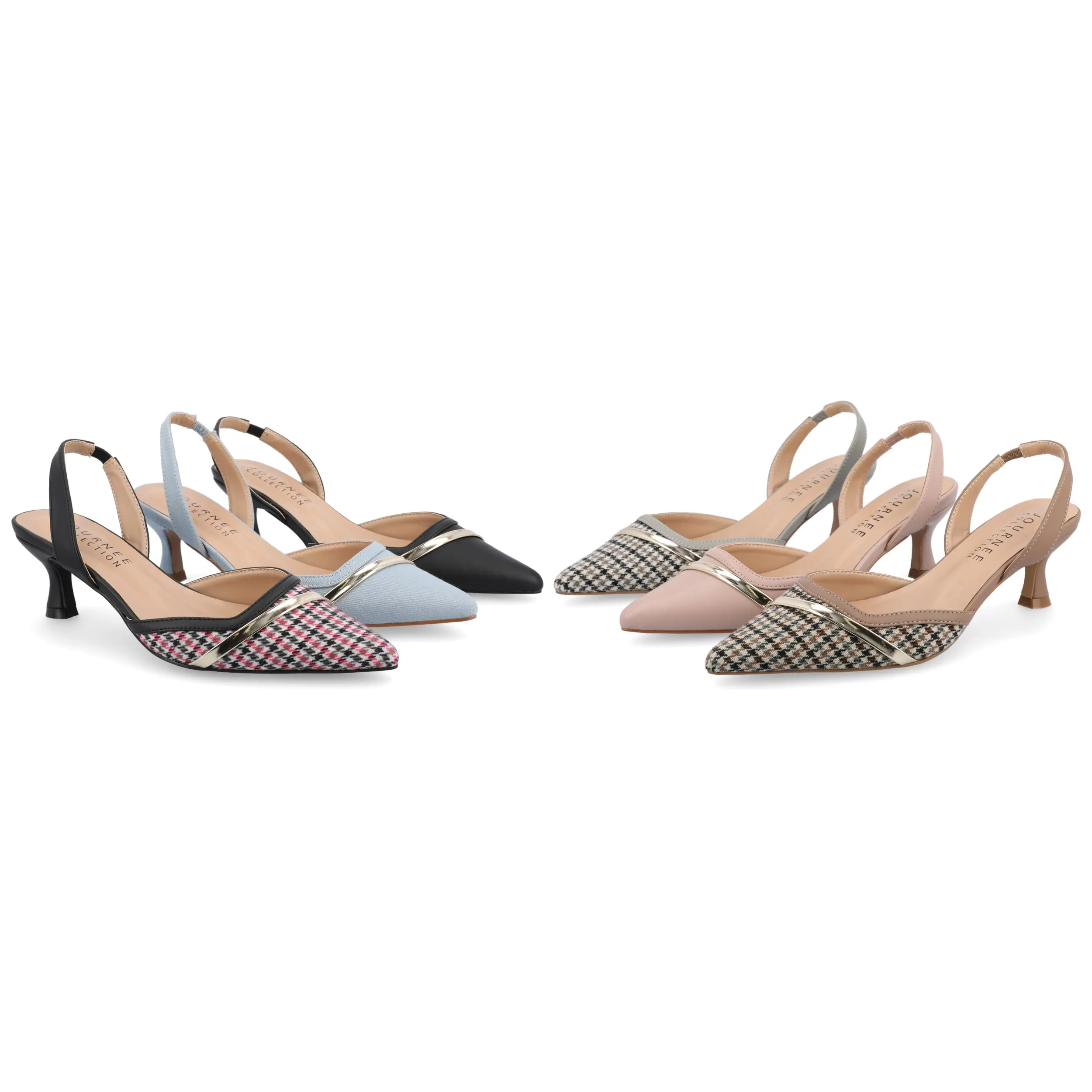 Journee Womens Slip On Mule Houndstooth Kitten Heel Slingback Closed Pointed Toe Nellia Padded Pump Taupe 10 Medium Womens US
