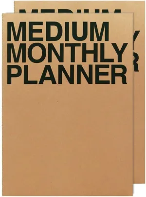 JSTORY Medium Monthly Planner Lays Flat Undated Year Round Flexible Cover Goal/Time Organizer Thick Paper Eco Friendly Customizable Stitch Bound A5 16 Months 2 Pack of 18 Sheets Kraft (Brown)