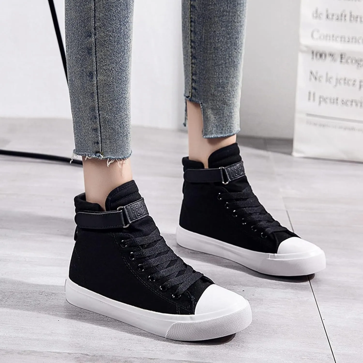 Julymens Unisex Women's Men's High-Top Canvas Shoes Plush Lining Winter Sports Shoes