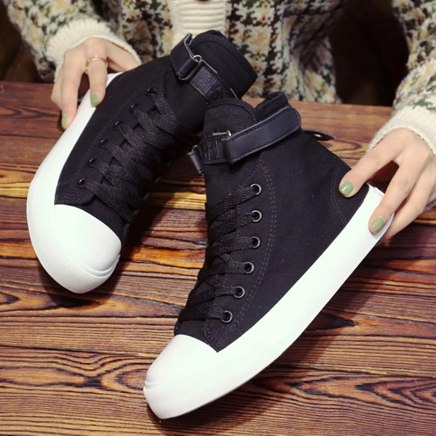 Julymens Unisex Women's Men's High-Top Canvas Shoes Plush Lining Winter Sports Shoes