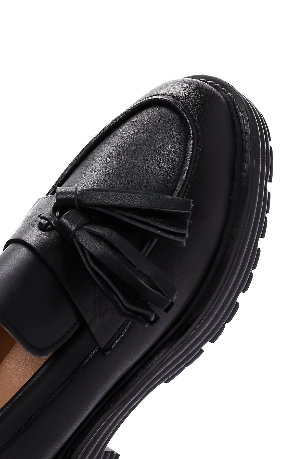 Kadın Siyah Deri Maskülen Loafer