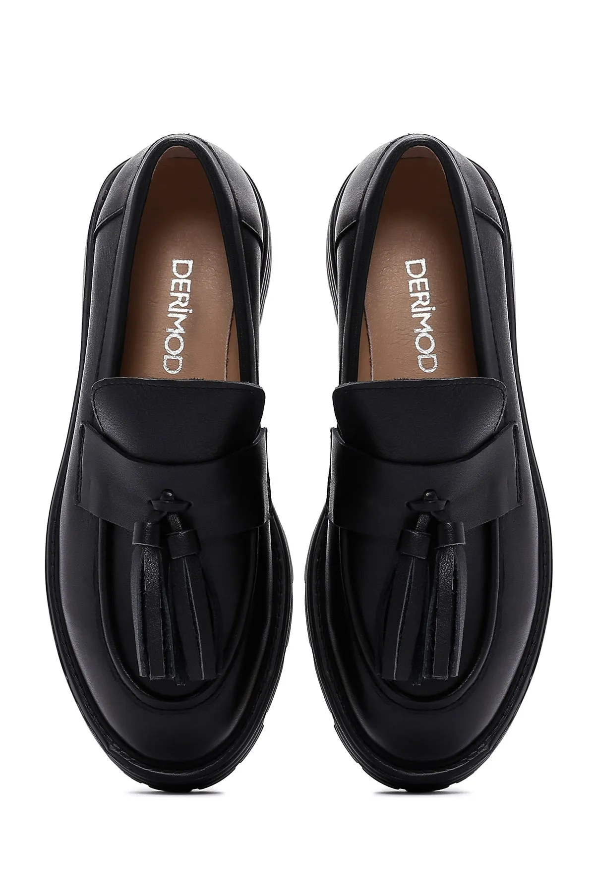Kadın Siyah Deri Maskülen Loafer