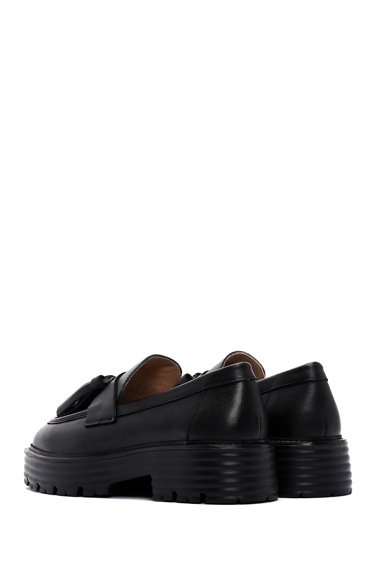 Kadın Siyah Deri Maskülen Loafer