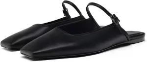 Kluolandi Flat Mules for Women Square Toe Mule Ballet Flats with Strap Comfortable Closed Toe Slides Shoes