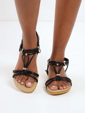 Ladies Multi Strap Padded Mule Sandal - Black