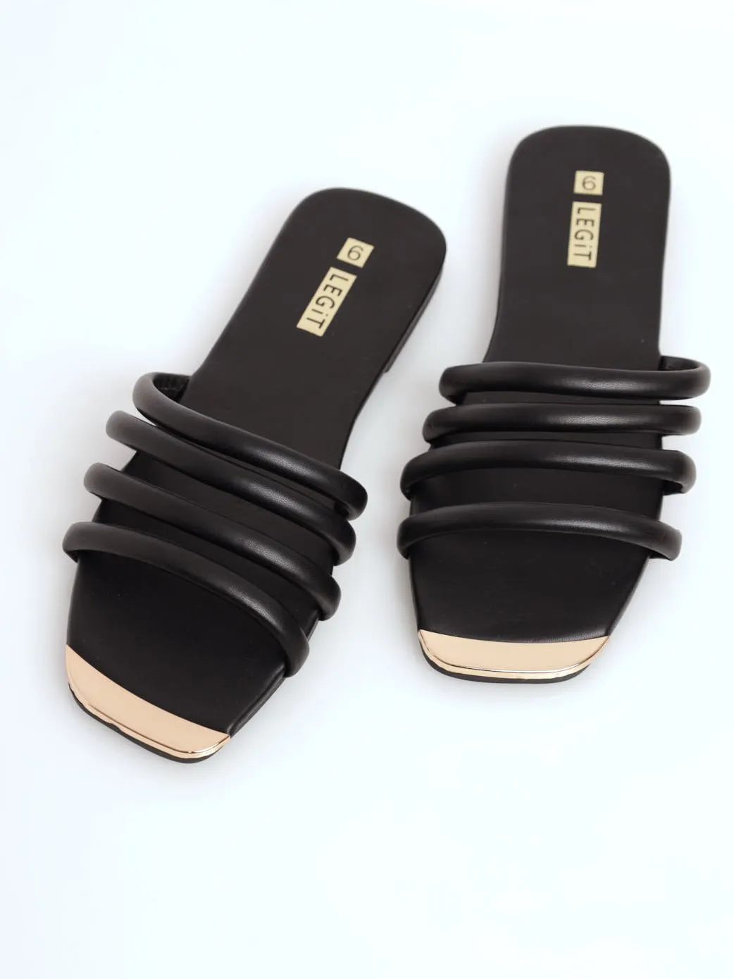 Ladies Padded Tube Strip Mule Sandal - Black
