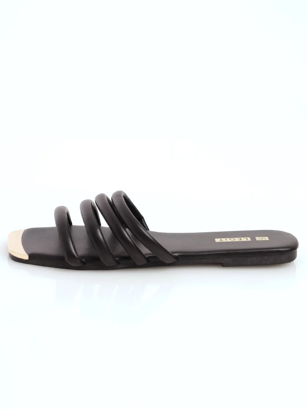 Ladies Padded Tube Strip Mule Sandal - Black