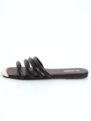 Ladies Padded Tube Strip Mule Sandal - Black
