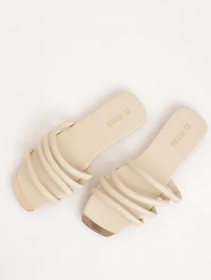 Ladies Padded Tube Strip Mule Sandal - Taupe