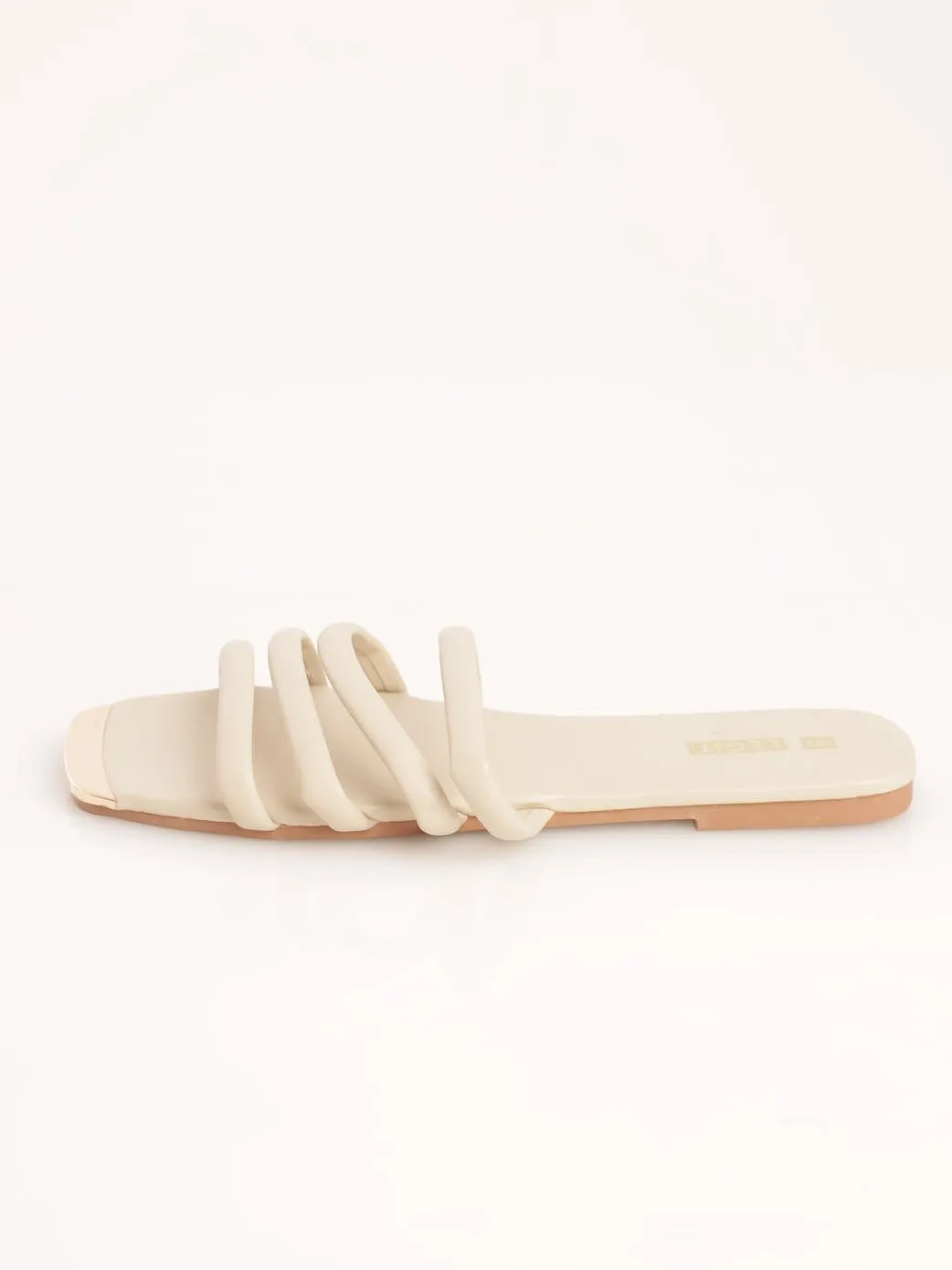 Ladies Padded Tube Strip Mule Sandal - Taupe