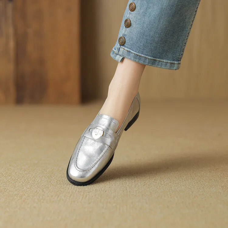 Ladies Round Toe Leather Flat Loafers