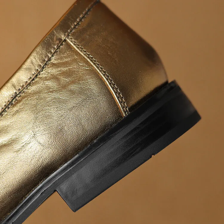 Ladies Round Toe Leather Flat Loafers
