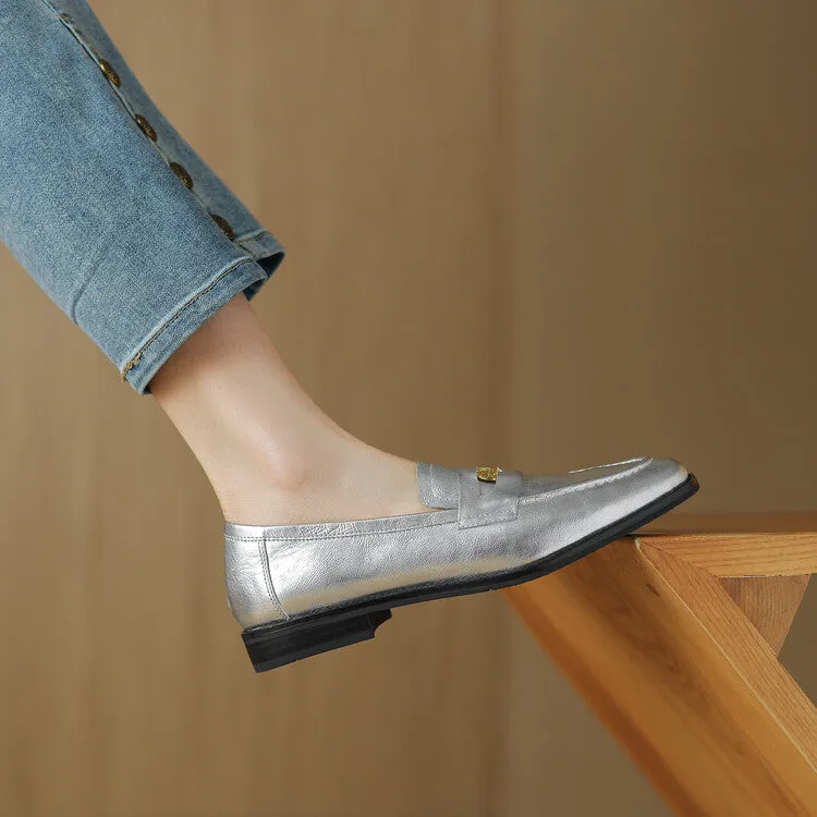 Ladies Round Toe Leather Flat Loafers