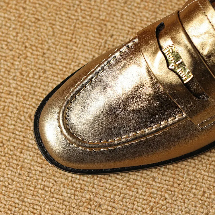 Ladies Round Toe Leather Flat Loafers