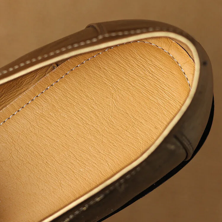 Ladies Round Toe Leather Flat Loafers