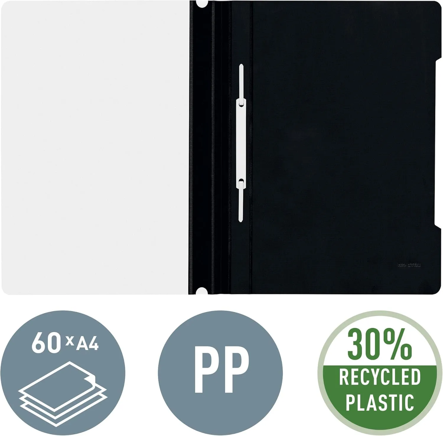 Leitz A4 Standard Plastic File, Pack of 25, 250 Sheet Capacity, Black, 41910095