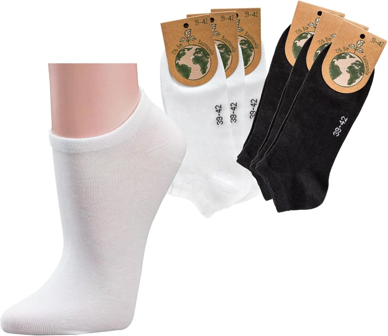 Leo Design 6 Pair Low-Cut Organic Cotton Trainer Socks Seamless Socks for Women, Short Liners, Ankle, Sneaker.