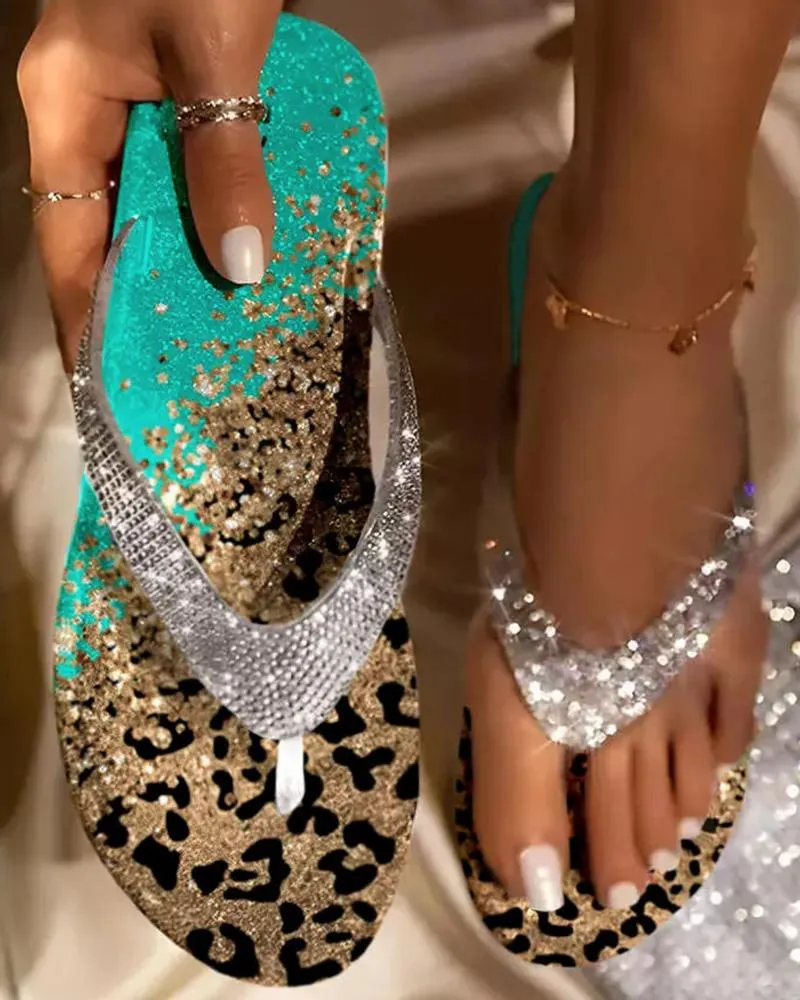 Leopard Print Beach Flip Flops