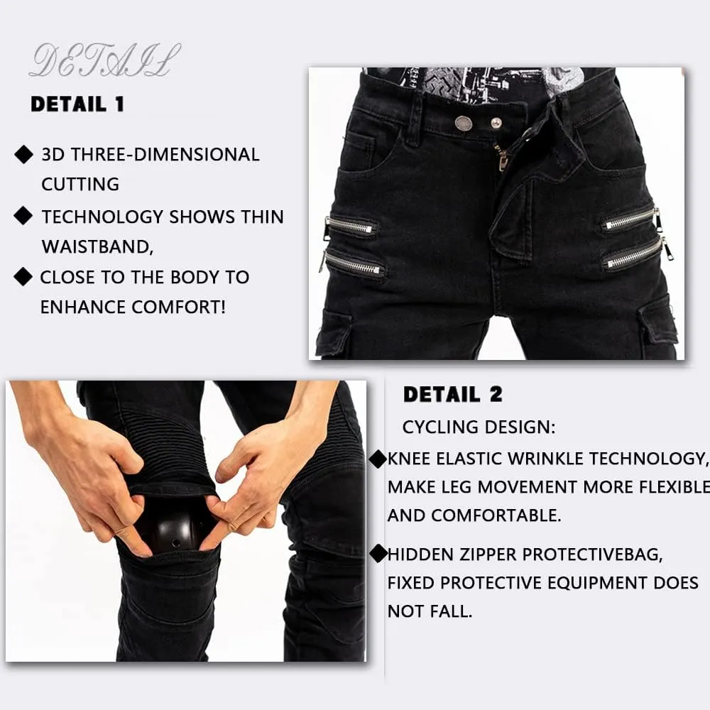 LOMENG Motorcycle Riding Pants Motorbike Motocross Cycling Jeans Safety CE Knee Hip Removable Armored All Seasons for Men