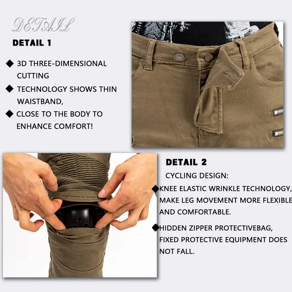 LOMENG Motorcycle Riding Pants Motorbike Motocross Cycling Jeans Safety CE Knee Hip Removable Armored All Seasons for Men