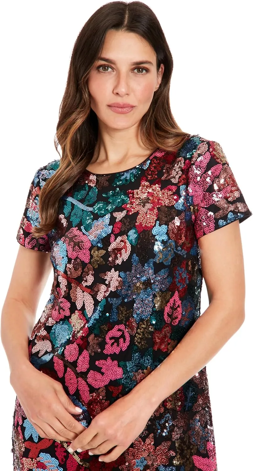 London Times Women's Sequin T-Shirt Dress