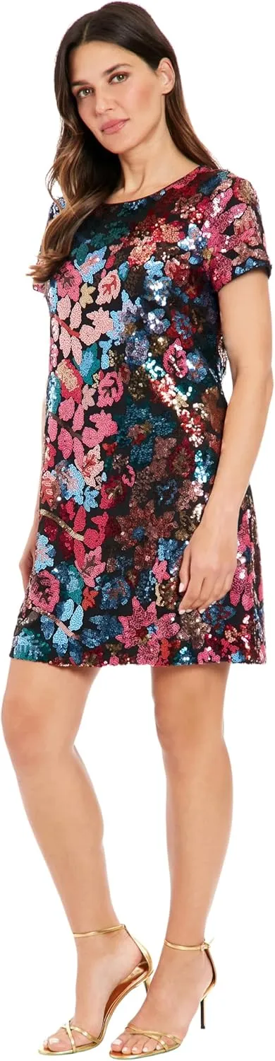 London Times Women's Sequin T-Shirt Dress