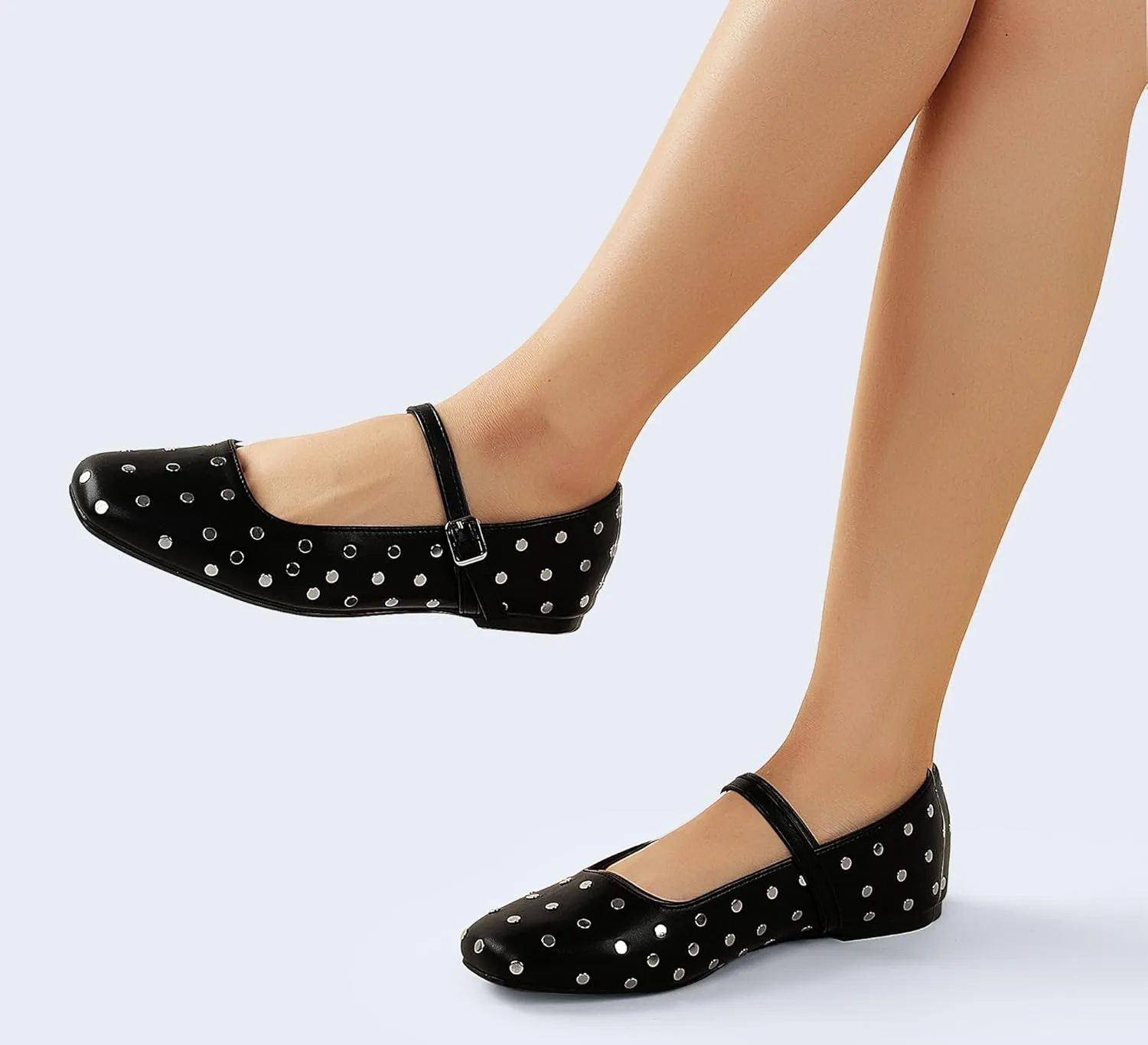LUCKY STEP Women's Mary Jane Flat Shoes Comfortable Dress Shoes Ankle Strap Round Toe Retro Faux Leather Slip On Flats