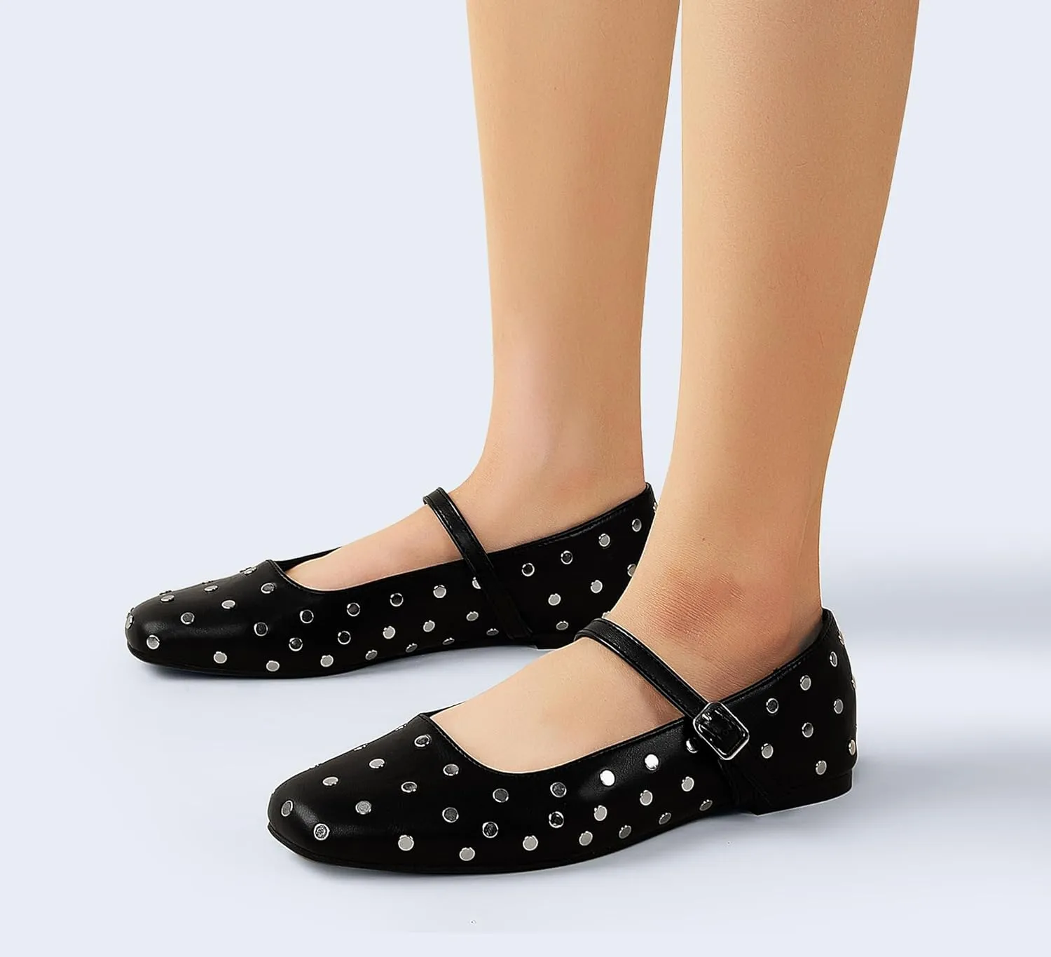 LUCKY STEP Women's Mary Jane Flat Shoes Comfortable Dress Shoes Ankle Strap Round Toe Retro Faux Leather Slip On Flats