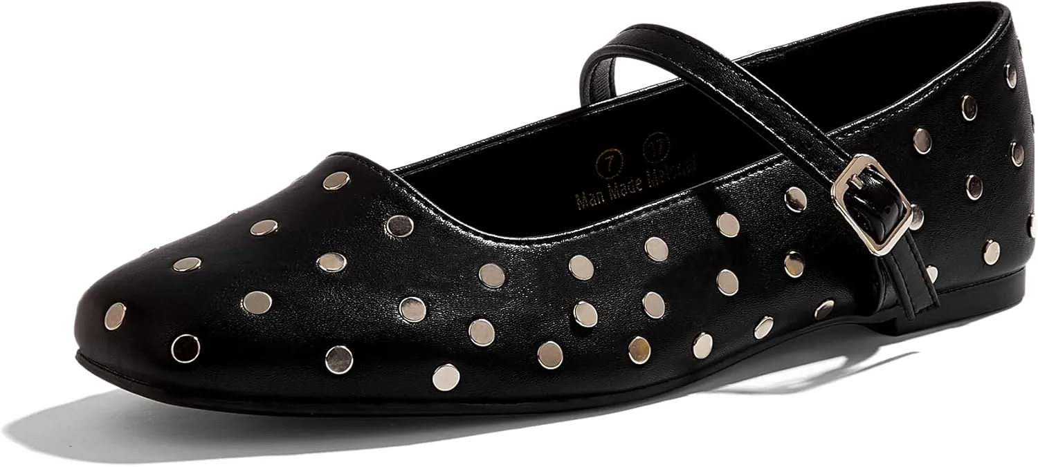 LUCKY STEP Women's Mary Jane Flat Shoes Comfortable Dress Shoes Ankle Strap Round Toe Retro Faux Leather Slip On Flats