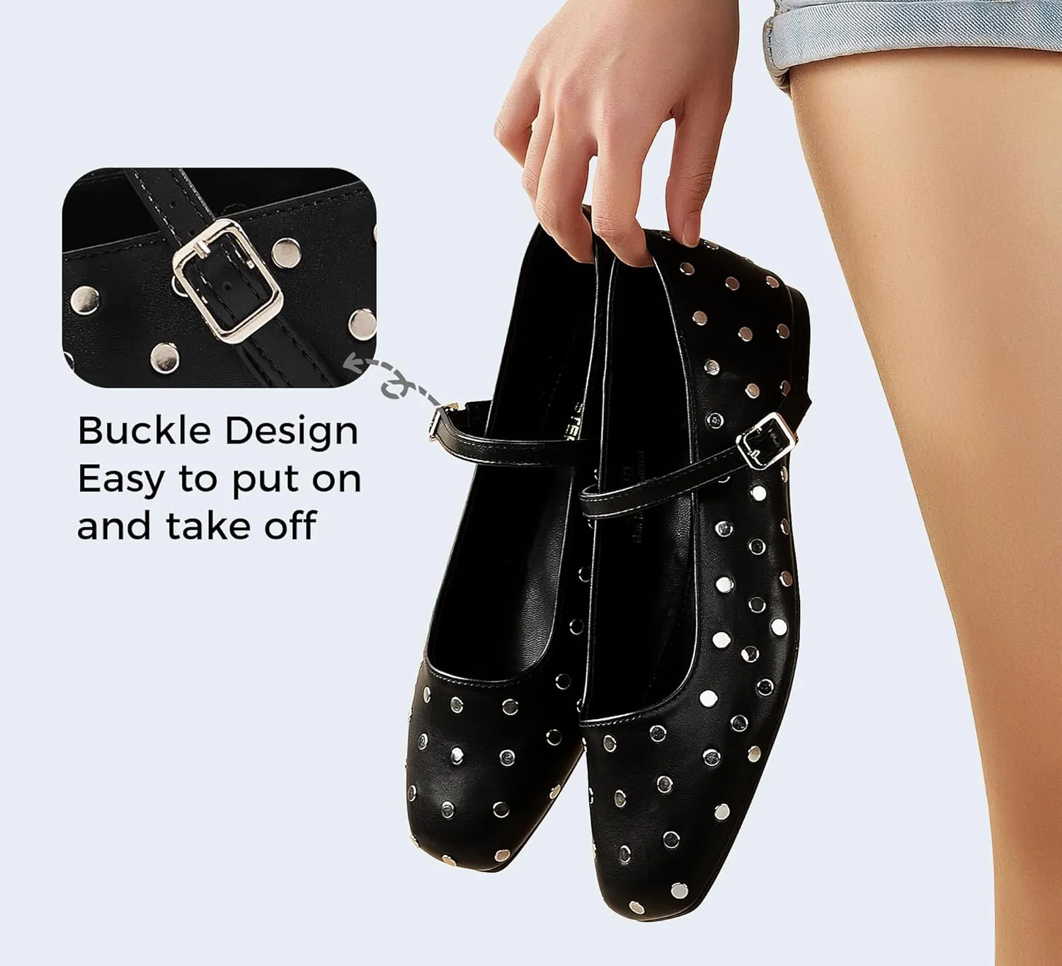 LUCKY STEP Women's Mary Jane Flat Shoes Comfortable Dress Shoes Ankle Strap Round Toe Retro Faux Leather Slip On Flats