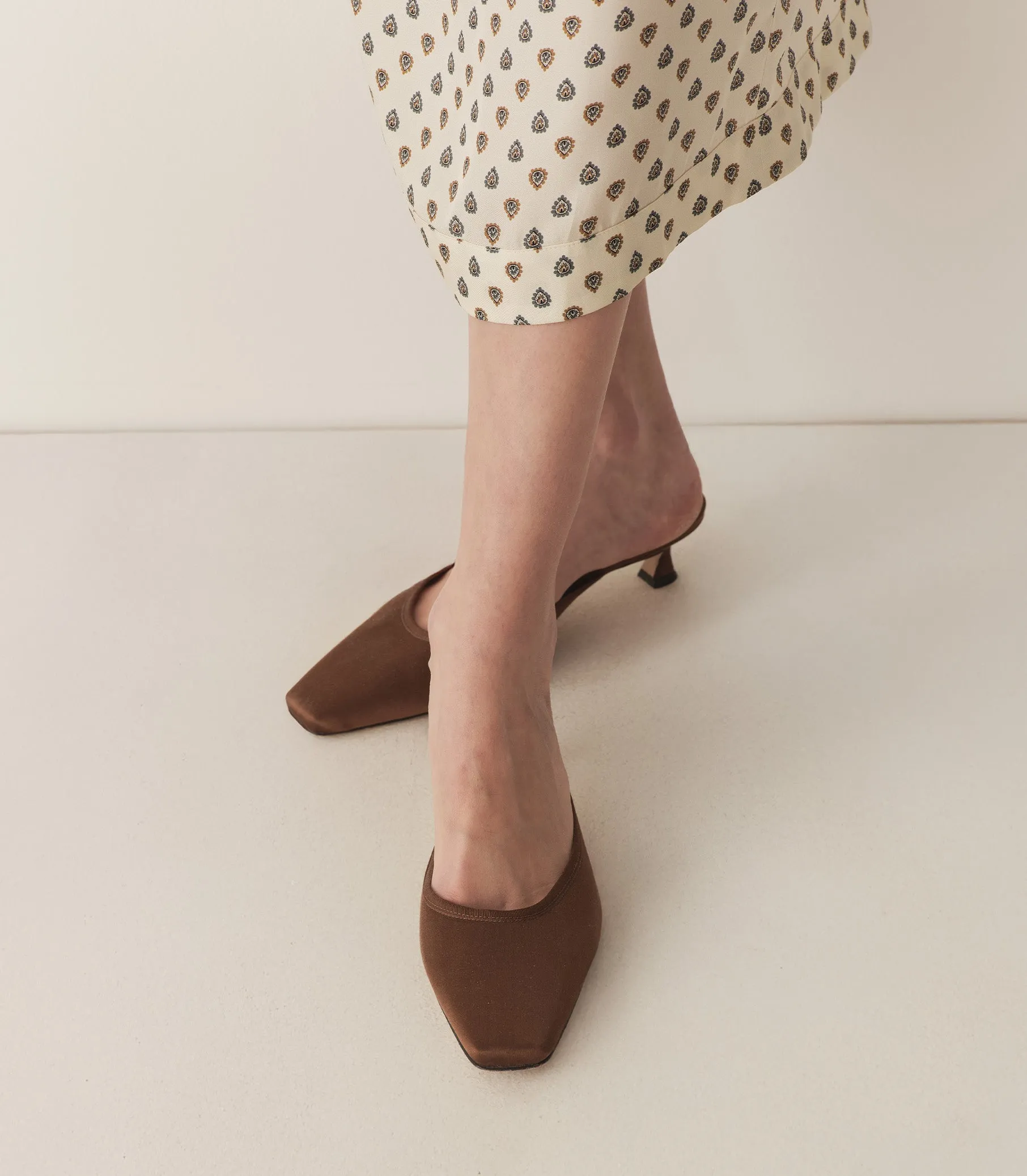LUMA HEEL -- CHOCOLATE SATIN