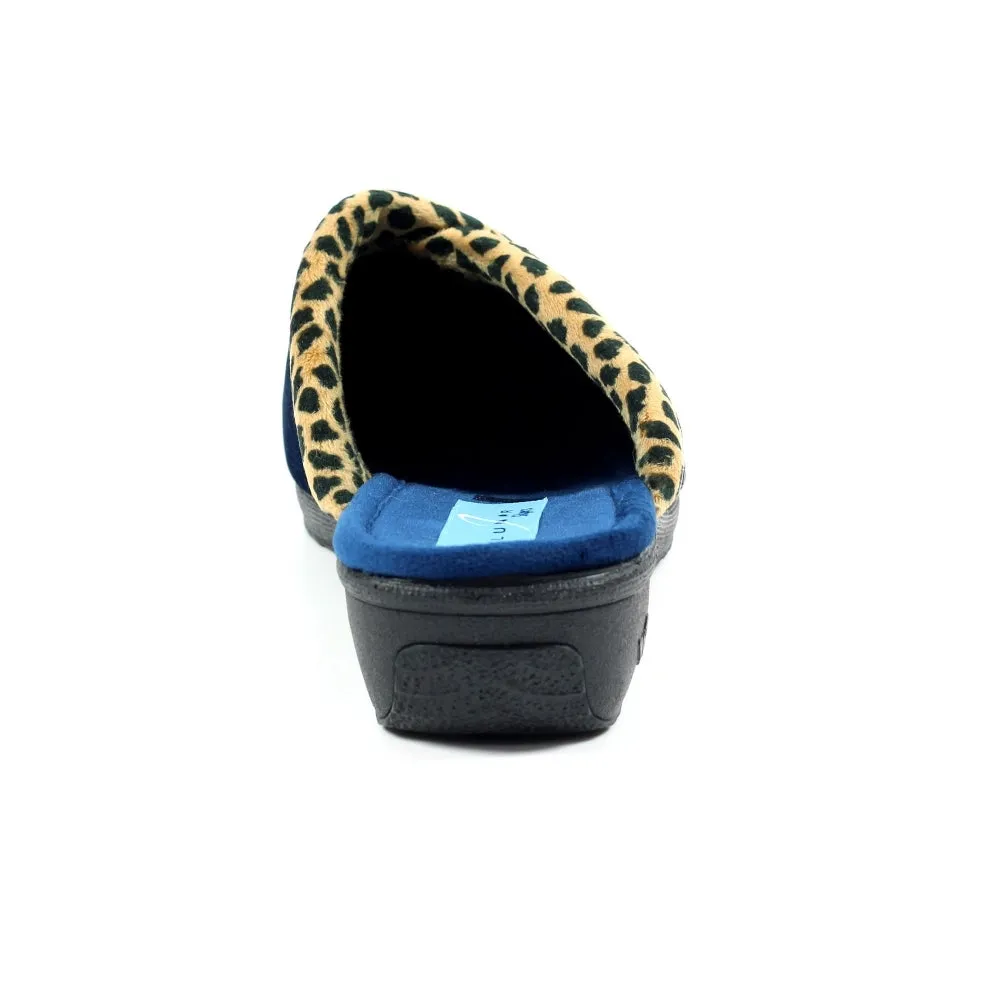 Lunar Michelle Women's Washable Slip On Wedge Slipper Blue Ocelot