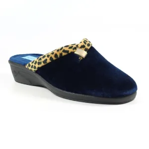 Lunar Michelle Women's Washable Slip On Wedge Slipper Blue Ocelot