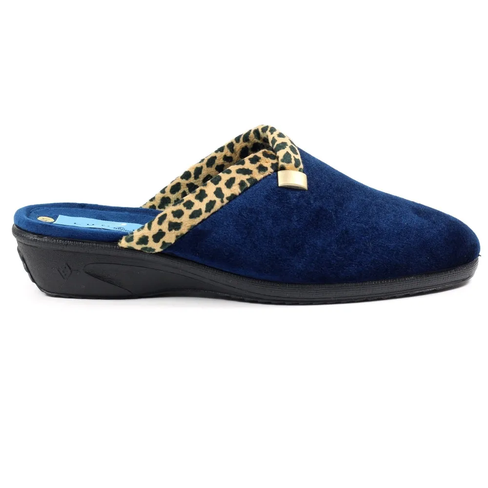 Lunar Michelle Women's Washable Slip On Wedge Slipper Blue Ocelot