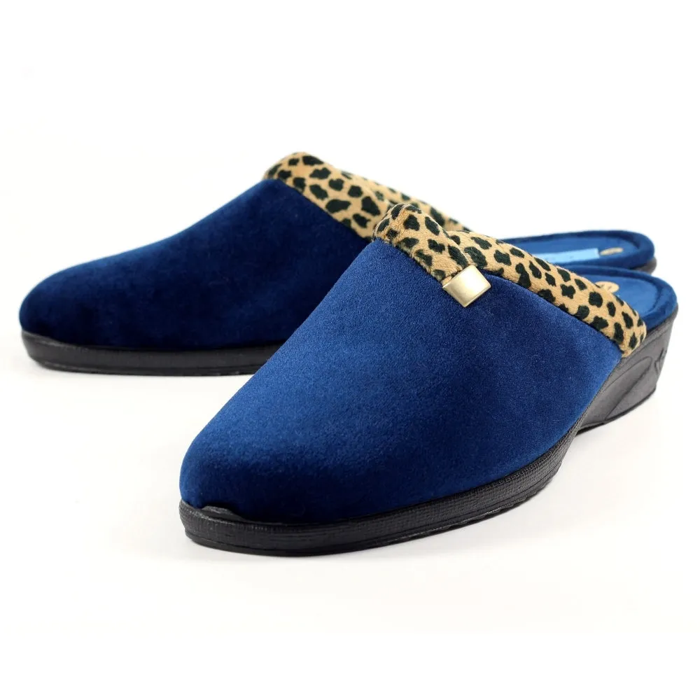 Lunar Michelle Women's Washable Slip On Wedge Slipper Blue Ocelot