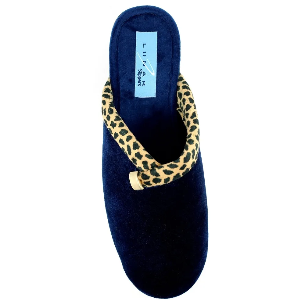 Lunar Michelle Women's Washable Slip On Wedge Slipper Blue Ocelot