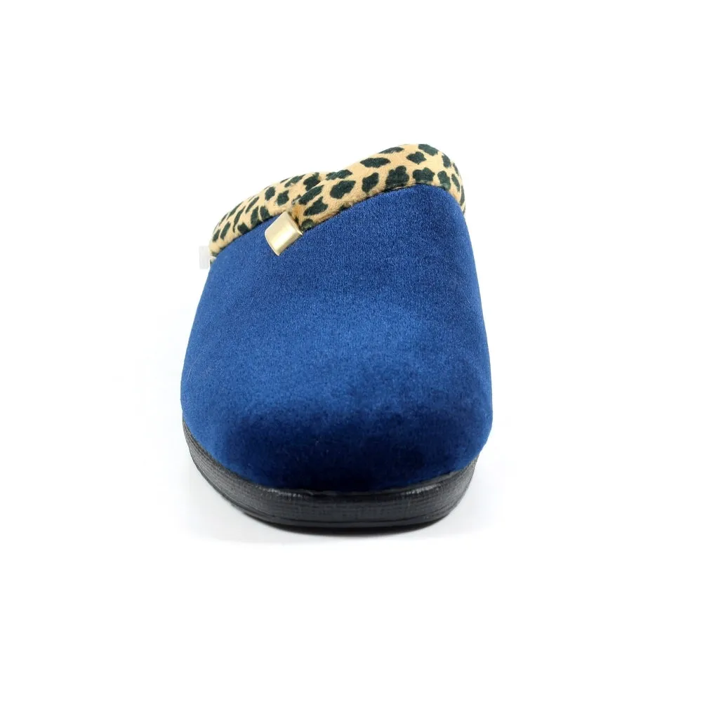 Lunar Michelle Women's Washable Slip On Wedge Slipper Blue Ocelot