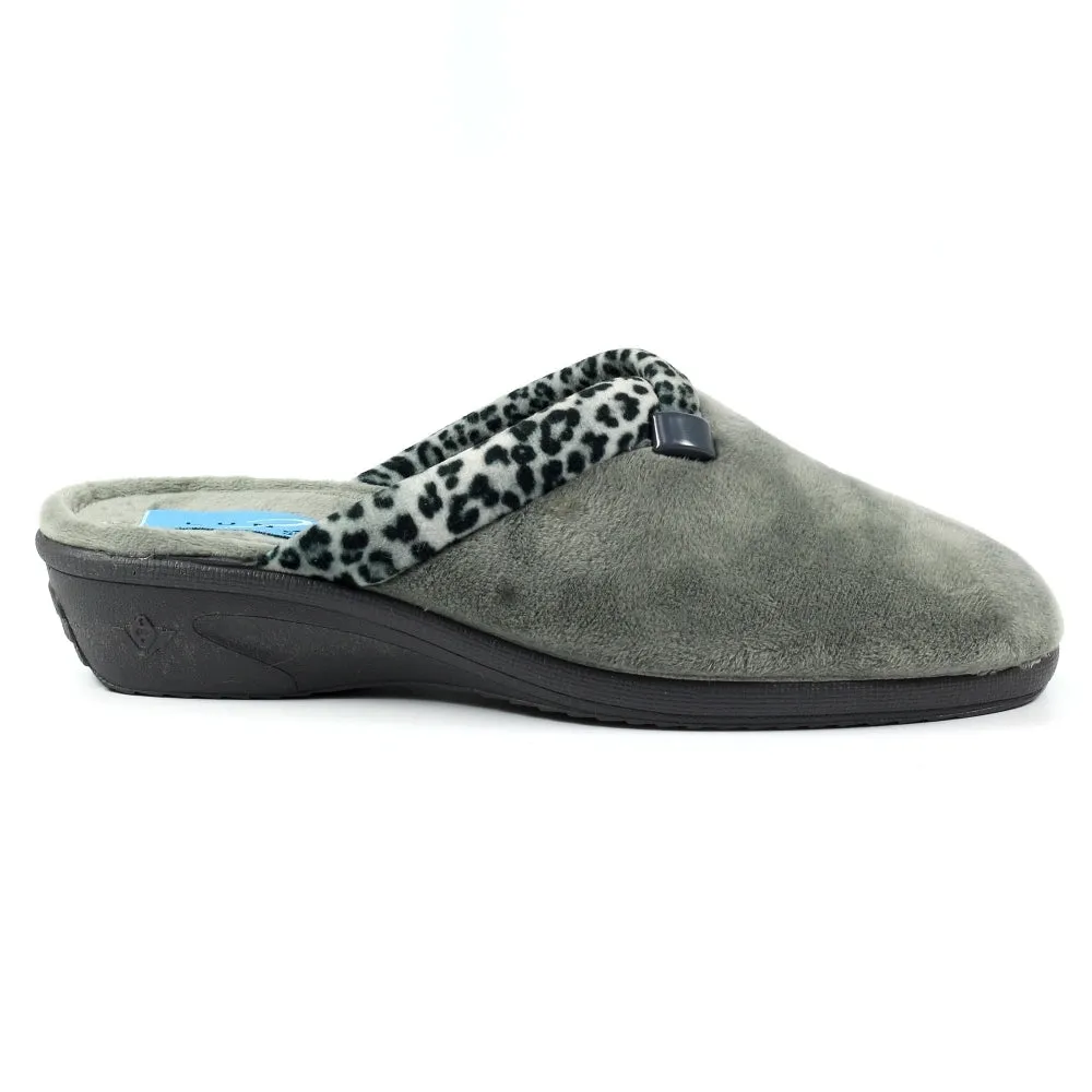 Lunar Michelle Women's Washable Slip On Wedge Slipper Grey Ocelot