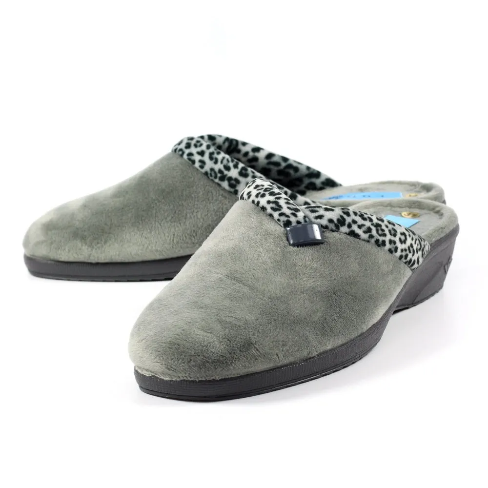 Lunar Michelle Women's Washable Slip On Wedge Slipper Grey Ocelot