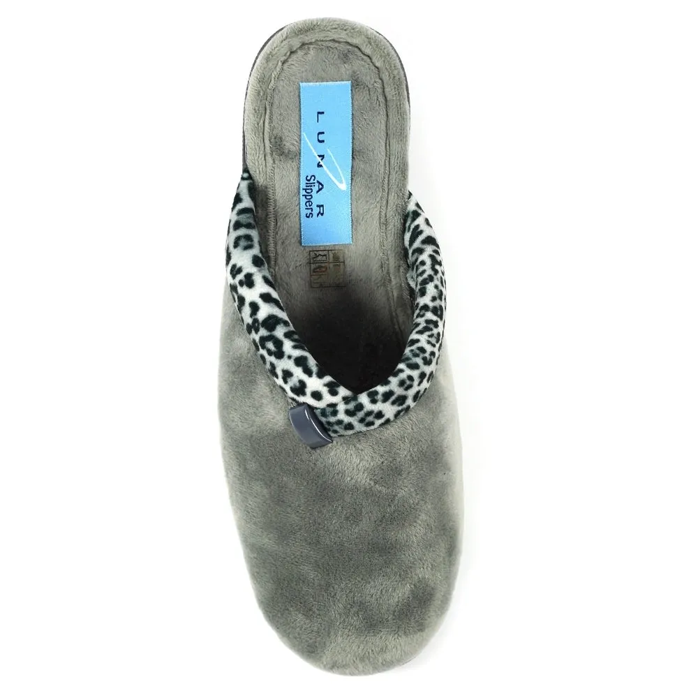 Lunar Michelle Women's Washable Slip On Wedge Slipper Grey Ocelot