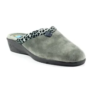 Lunar Michelle Women's Washable Slip On Wedge Slipper Grey Ocelot