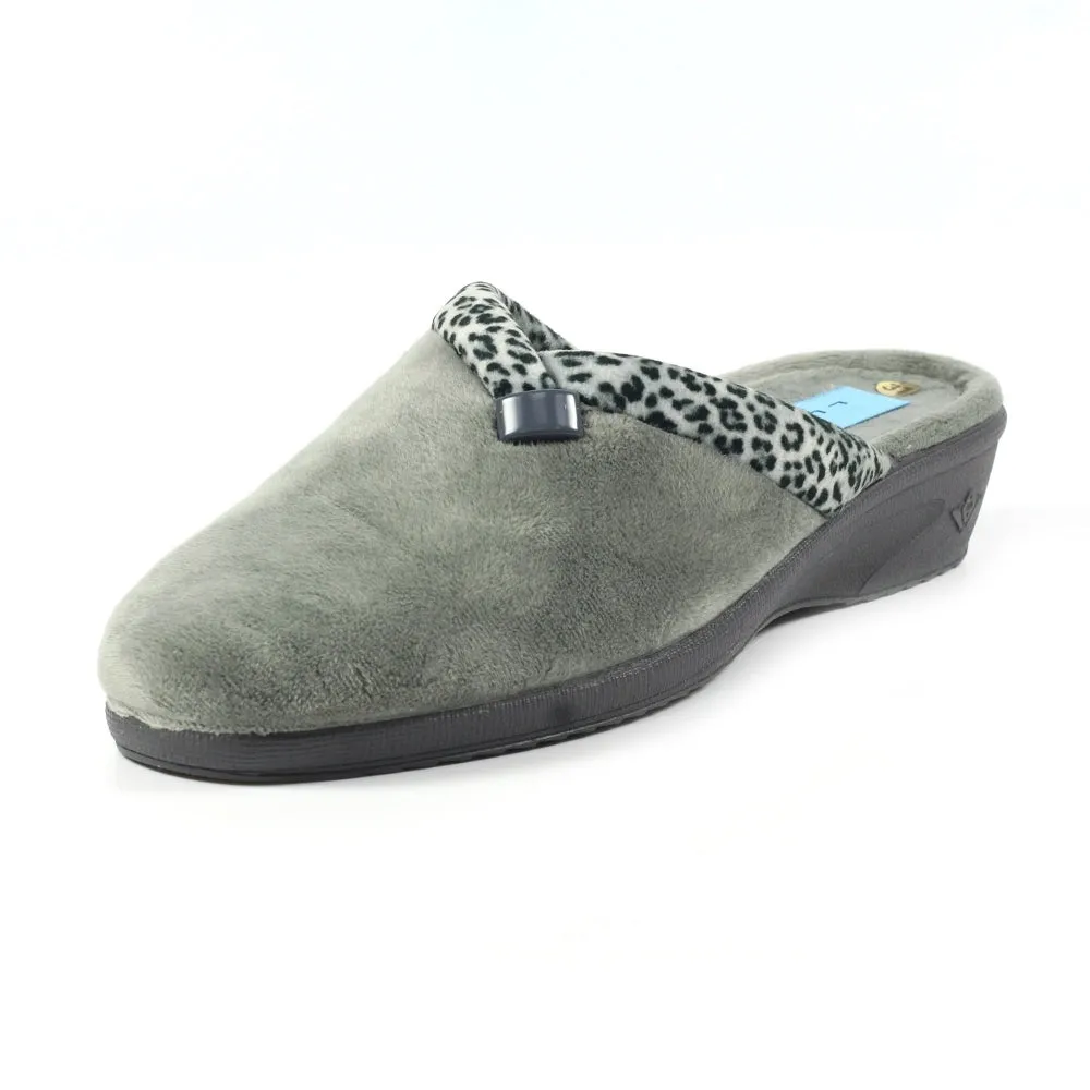 Lunar Michelle Women's Washable Slip On Wedge Slipper Grey Ocelot
